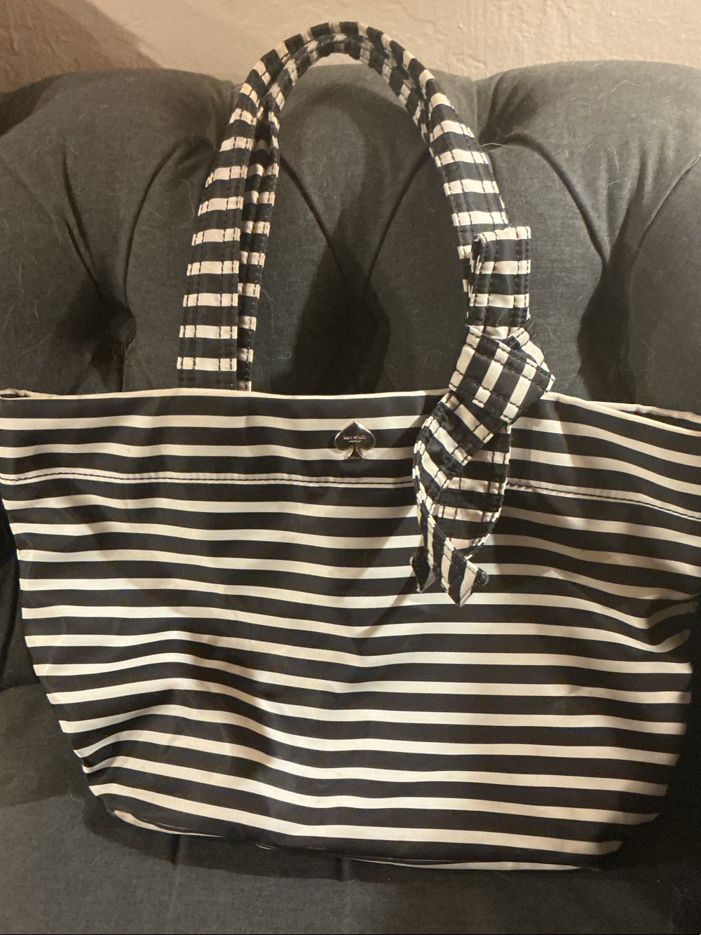 kate spade Black and White Striped Knot-Handle Tote